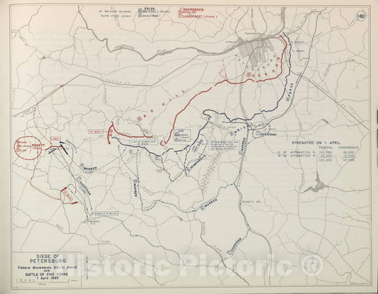 Historic 1959 Map - The West Point Atlas of American Wars - Siege of Petersburg, Weldon R.R. Near Globe Tavern, July 1864