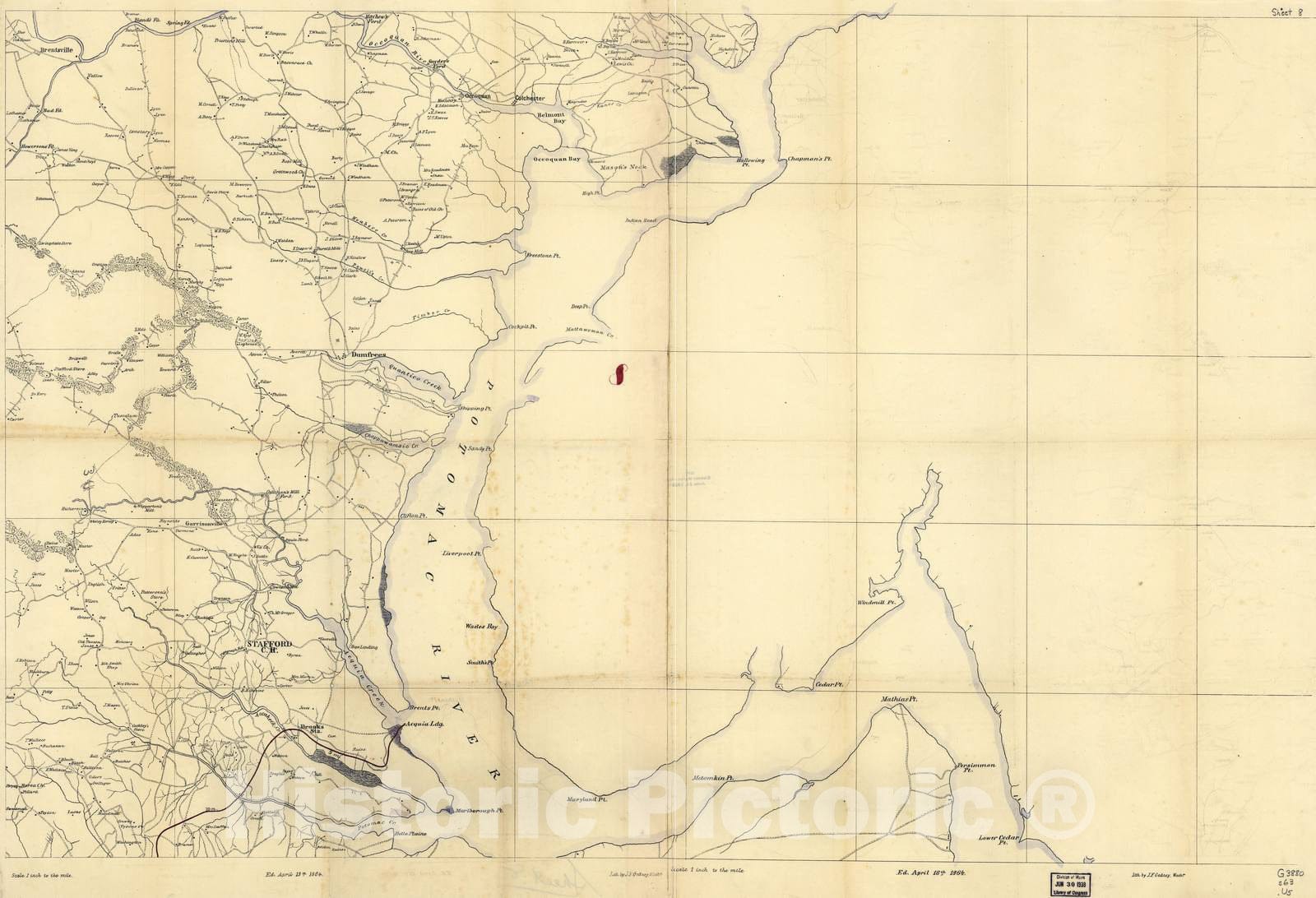 Historic 1864 Map - Central Virginia. - Occoquan, Dumfries, Stafford C.H, and Vicinity, 1864