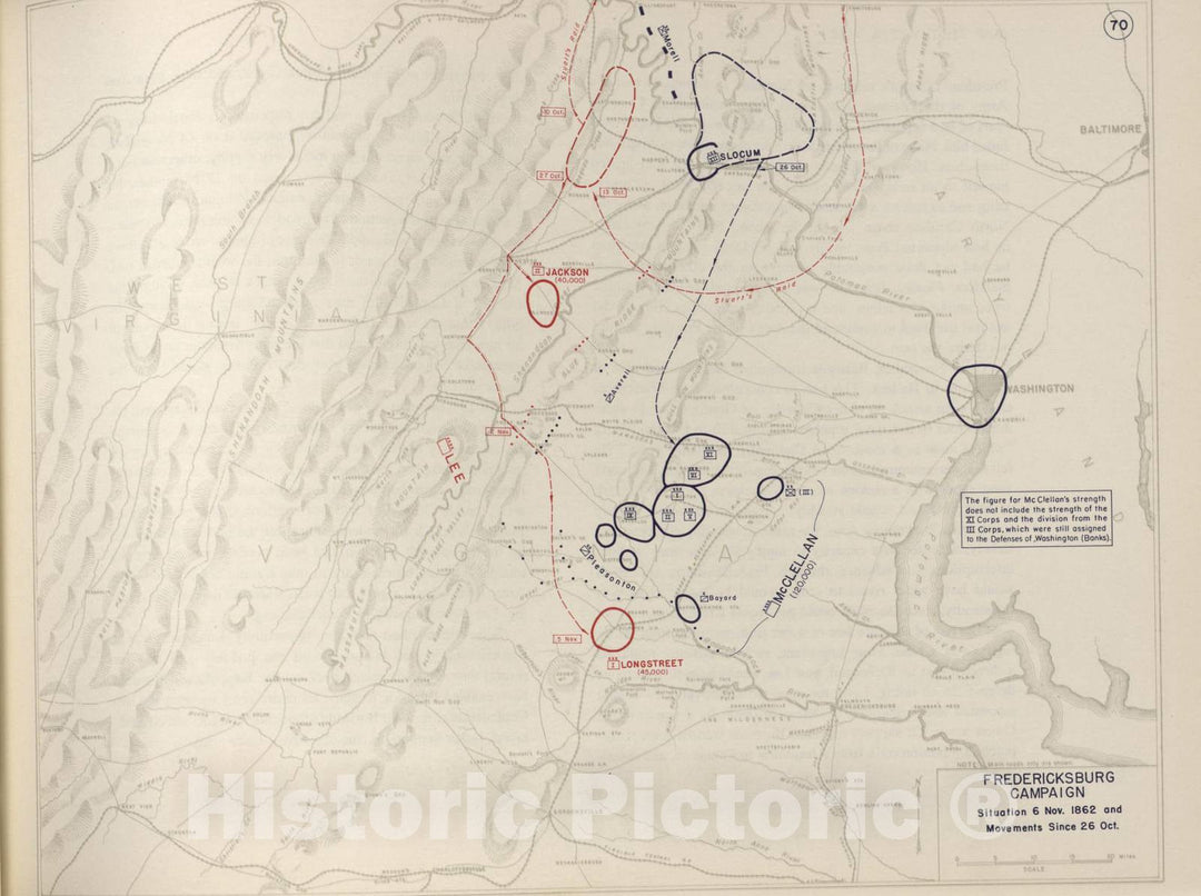 Historic 1962 Map - The West Point Atlas of The Civil War - Fredericksburg Campaign, Nov. 1862 2