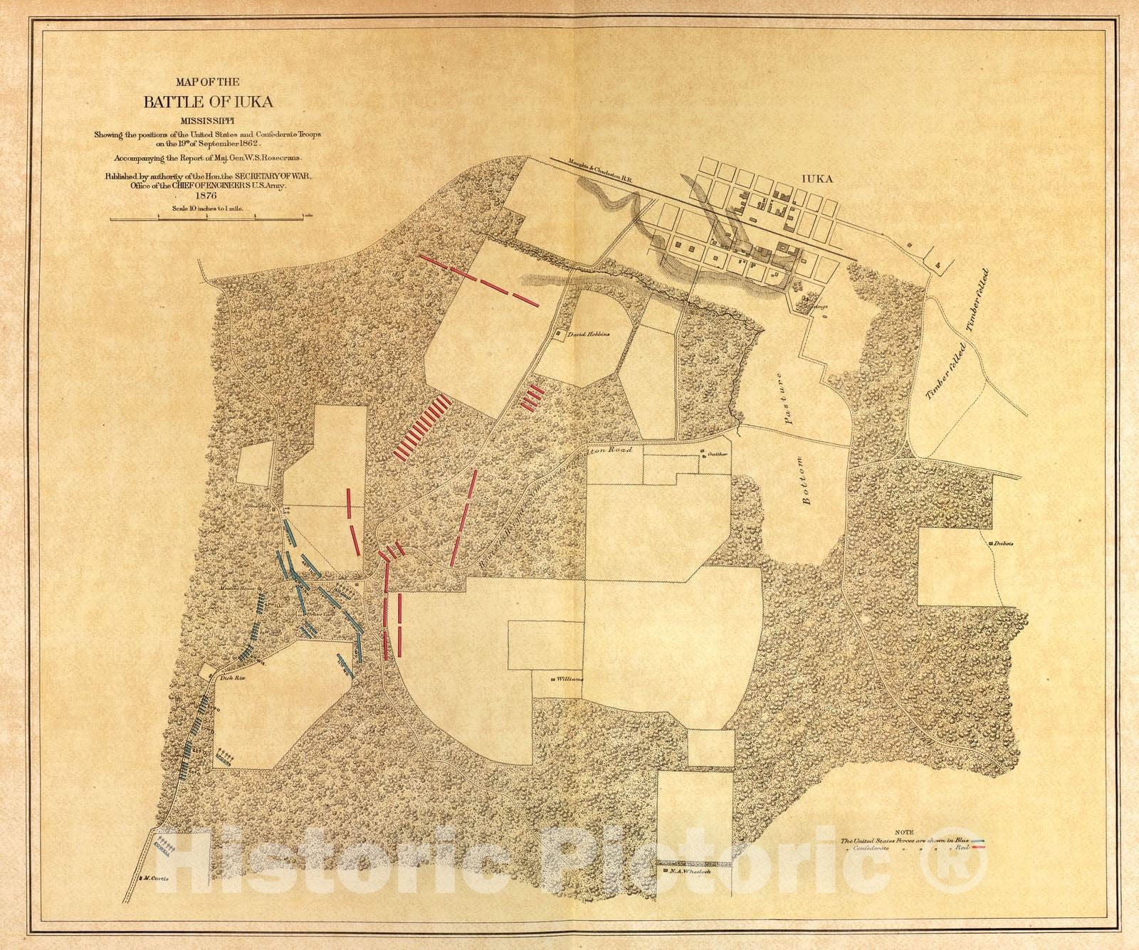 Historic 1879 Map - Military maps. - Map of The Battle of Iuka, Miss, 1862