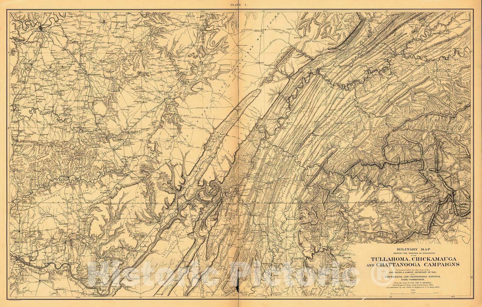 Historic 1896 Map - Atlas of The battlefields of Chickamauga, Chattanooga and Vicinity. - Map of Chickamauga Park