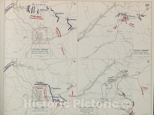 Historic 1959 Map - The West Point Atlas of American Wars - Atlanta Campaign, Battle of Kennesaw Mountain, June - July 1864