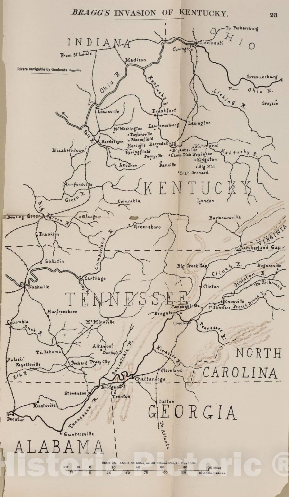 Historic 1910 Map - The American Civil War-maps. - Bragg's Invasion of Kentucky 1