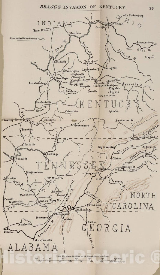 Historic 1910 Map - The American Civil War-maps. - Bragg's Invasion of Kentucky 1