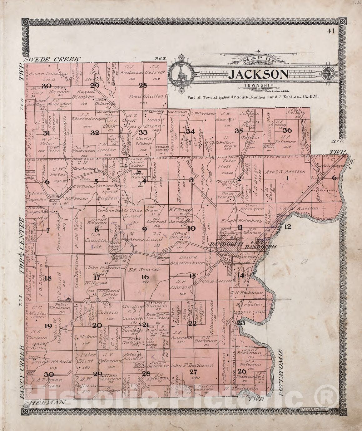 Historic 1909 Map - Standard Atlas of Riley County, Kansas - Map of Jackson Township