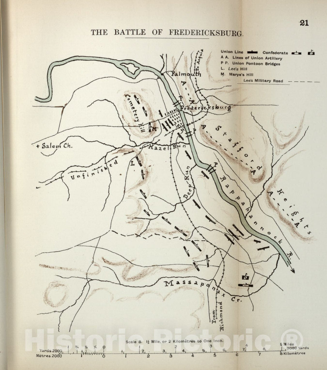 Historic 1910 Map - The American Civil War-maps. - Battle of Fredericksburg 2