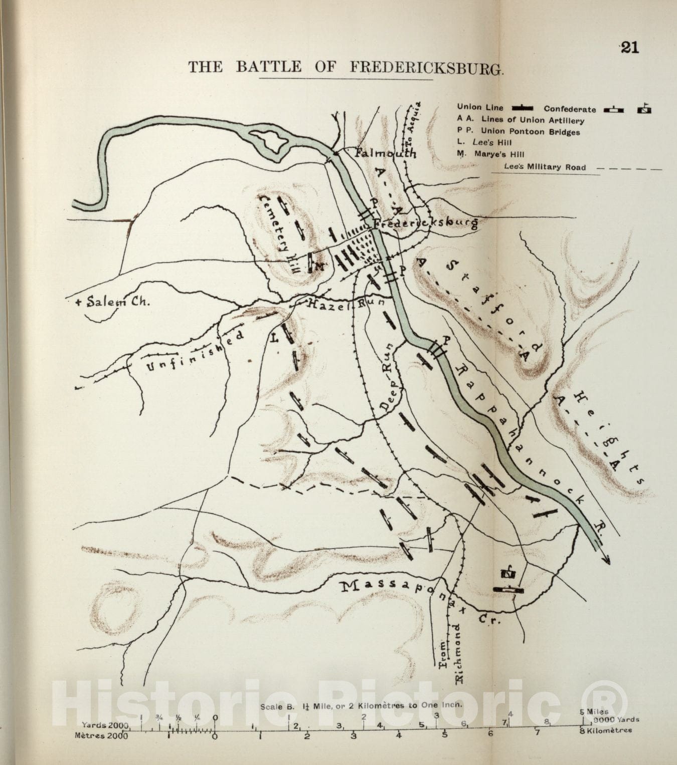 Historic 1910 Map - The American Civil War-maps. - Battle of Fredericksburg 2