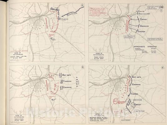 Historic 1962 Map - The West Point Atlas of The Civil War - Siege of Petersburg, A.P. Hill, June 1864