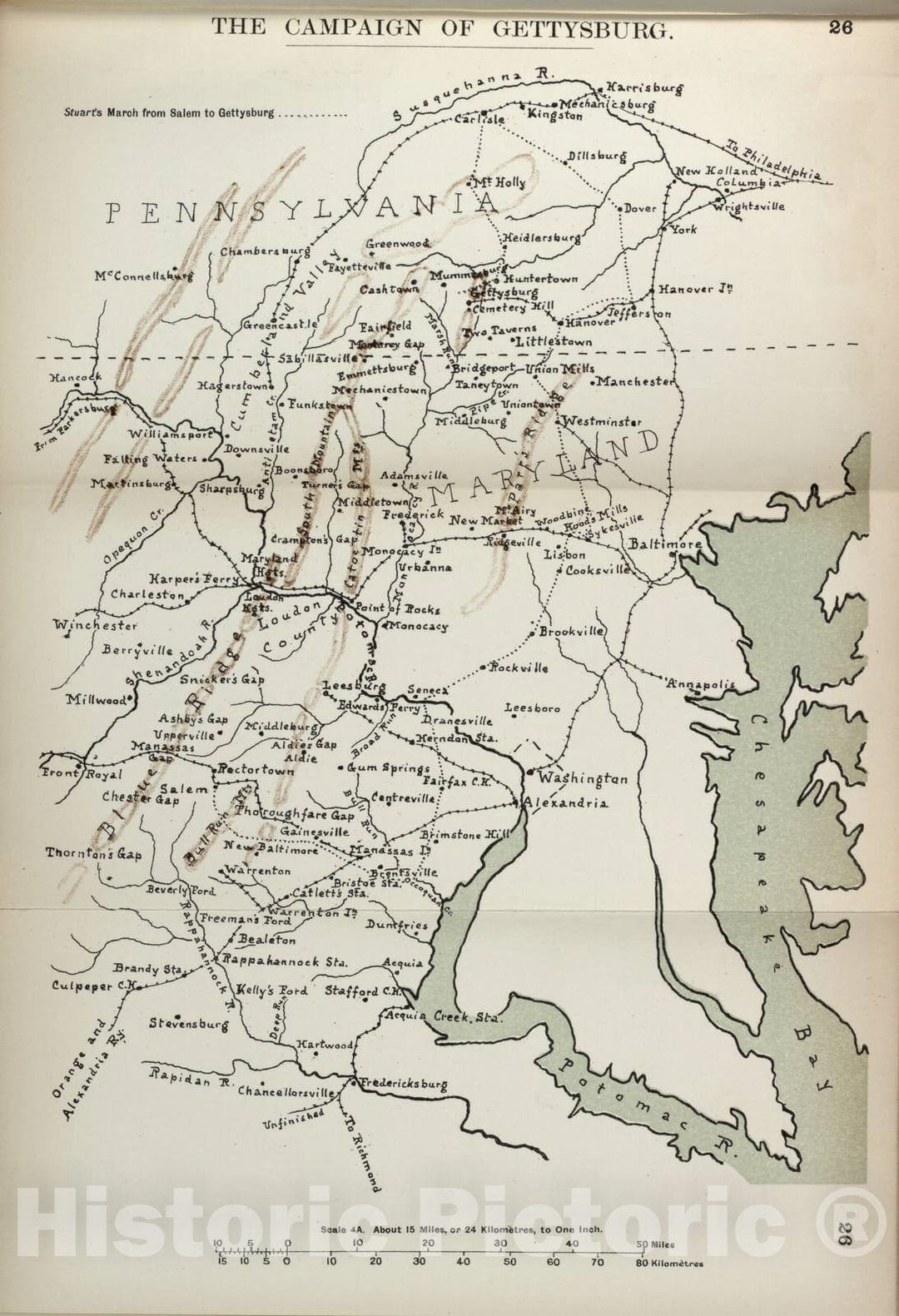 Historic 1910 Map - The American Civil War-maps. - Campaign of Gettysburg 2