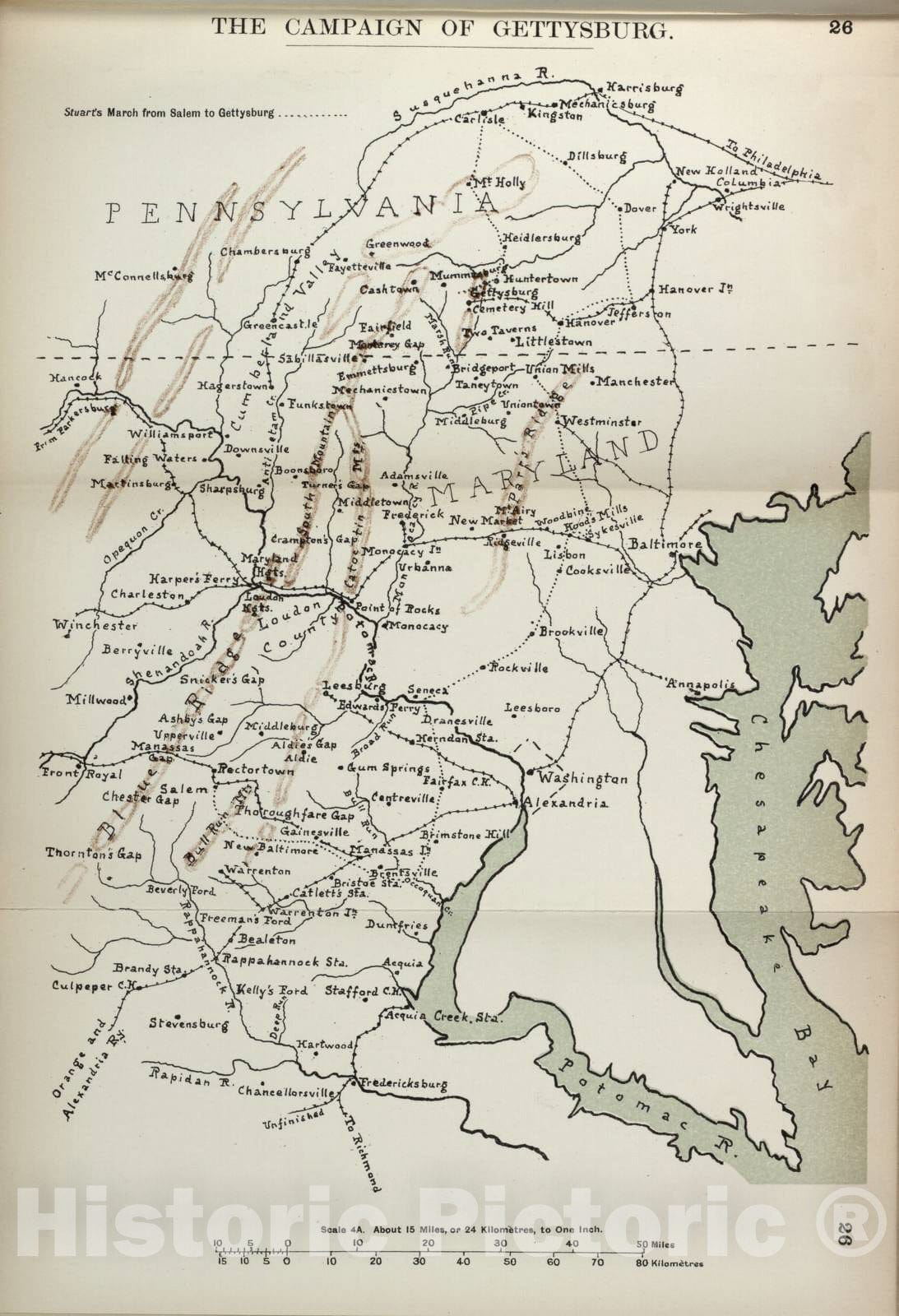 Historic 1910 Map - The American Civil War-maps. - Campaign of Gettysburg 2
