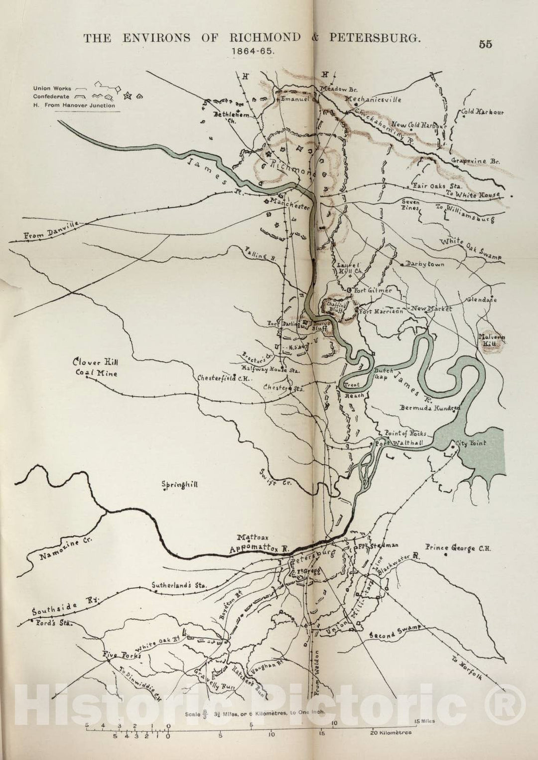 Historic 1910 Map - The American Civil War-maps. - Environs of Richmond and Petersburg, 1864-1865 2