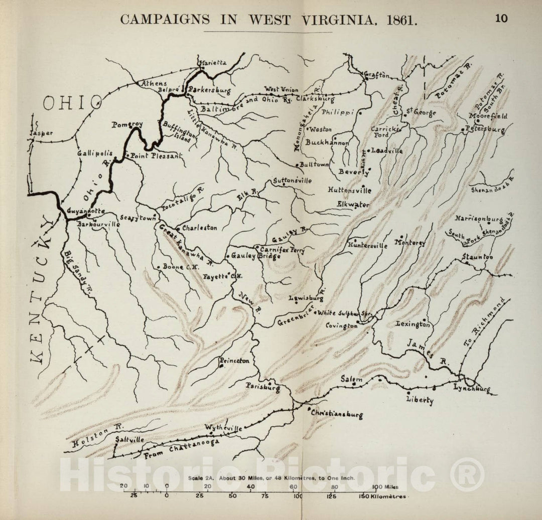 Historic 1910 Map - The American Civil War-maps. - Campaign in West Virginia, 1861 2