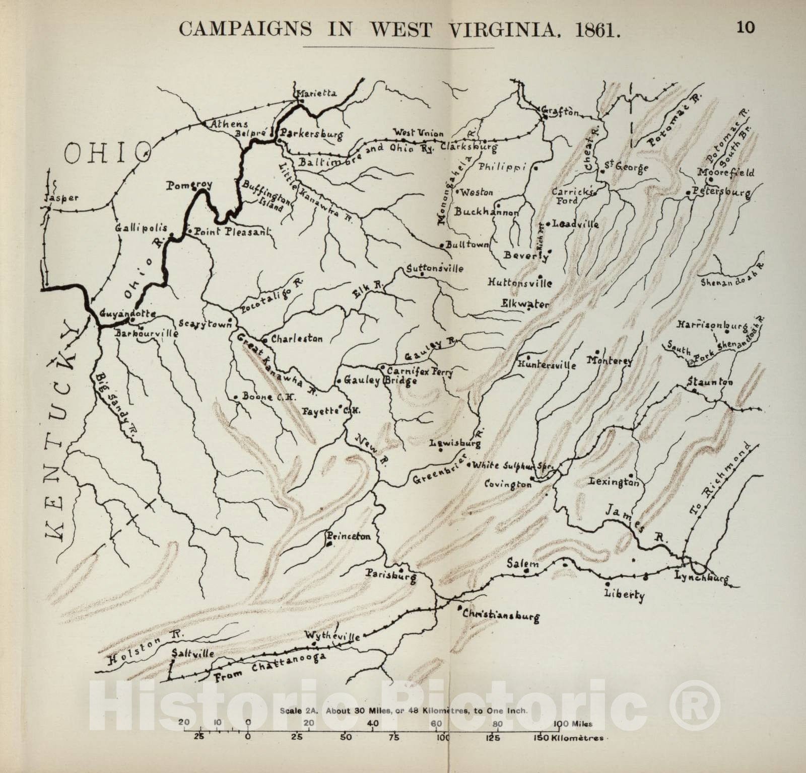 Historic 1910 Map - The American Civil War-maps. - Campaign in West Virginia, 1861 2