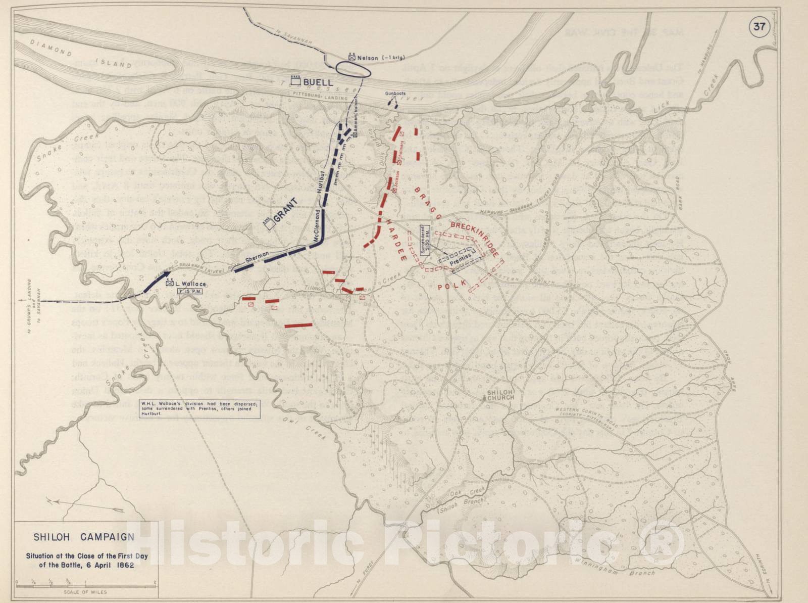 Historic 1962 Map - The West Point Atlas of The Civil War - Shiloh Campaign - April 6, 1862 2