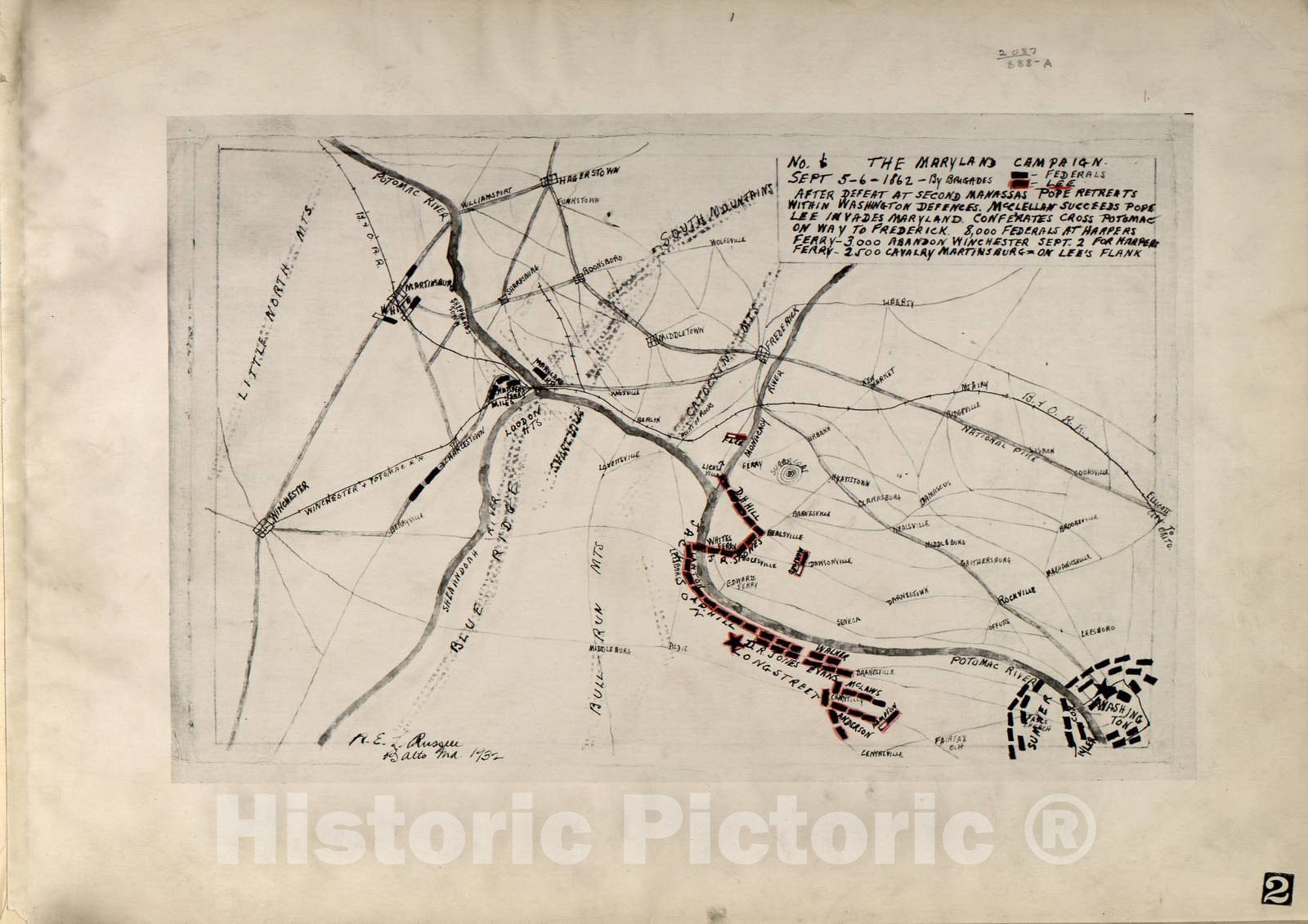 Historic 1862 Map - Thirty Pen and Ink maps of The Maryland Campaign, 1862 : Drawn from descriptive Readings and map Fragments - No. 2: Sept. 7, 1862