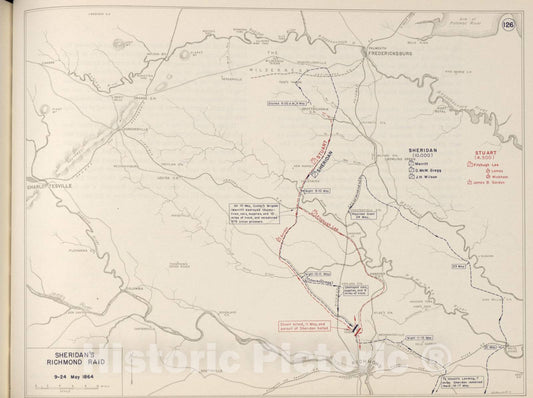 Historic 1962 Map - The West Point Atlas of The Civil War - Sheridan's Richmond Raid, May 1864