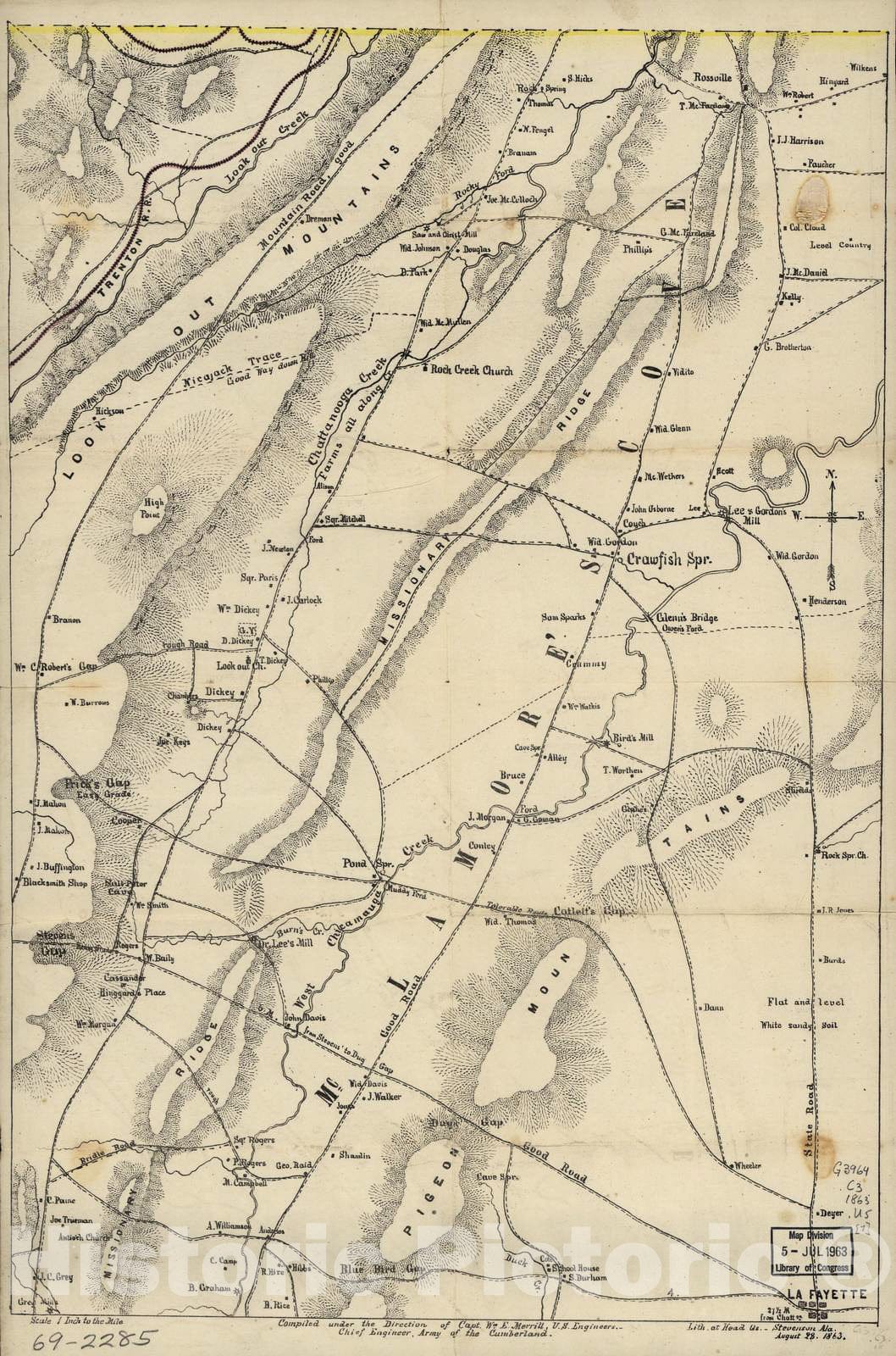 Historic 1863 Map - Chattanooga Region - Map of Part of Walker and Dade Counties, Georgia