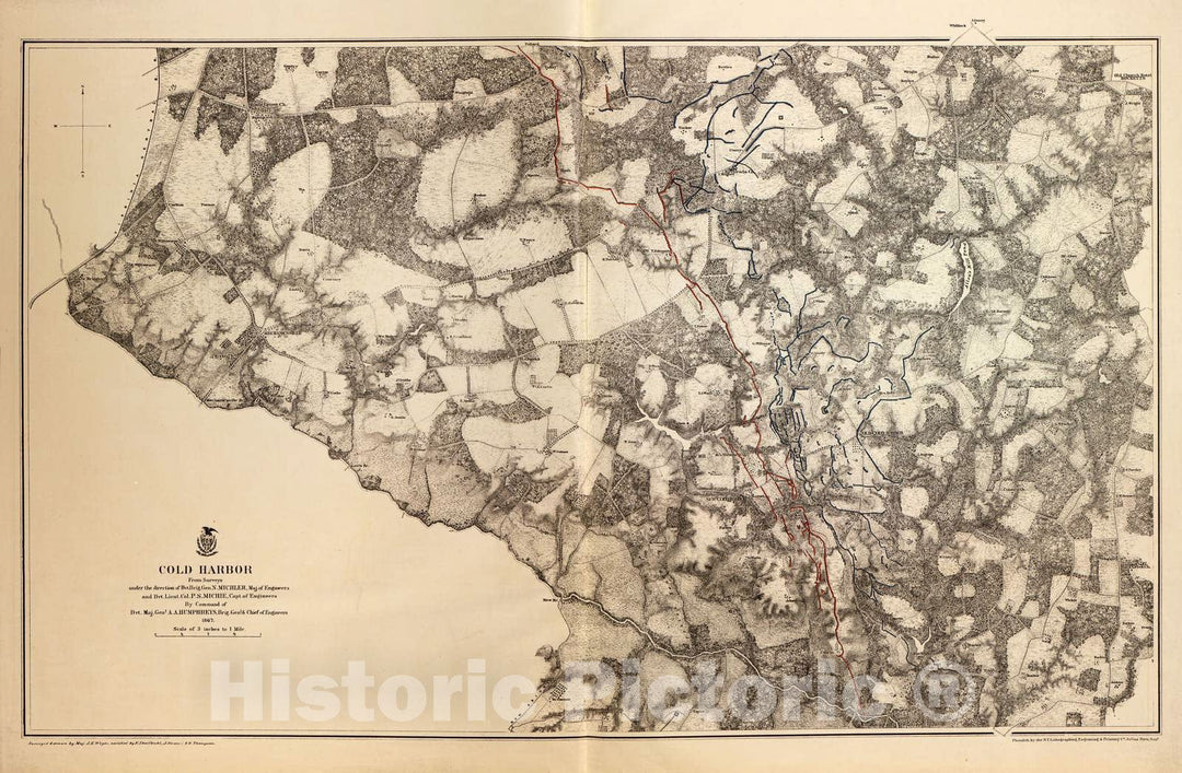 Historic 1883 Map - Military maps of The United States. - Cold Harbor, Va, 1867