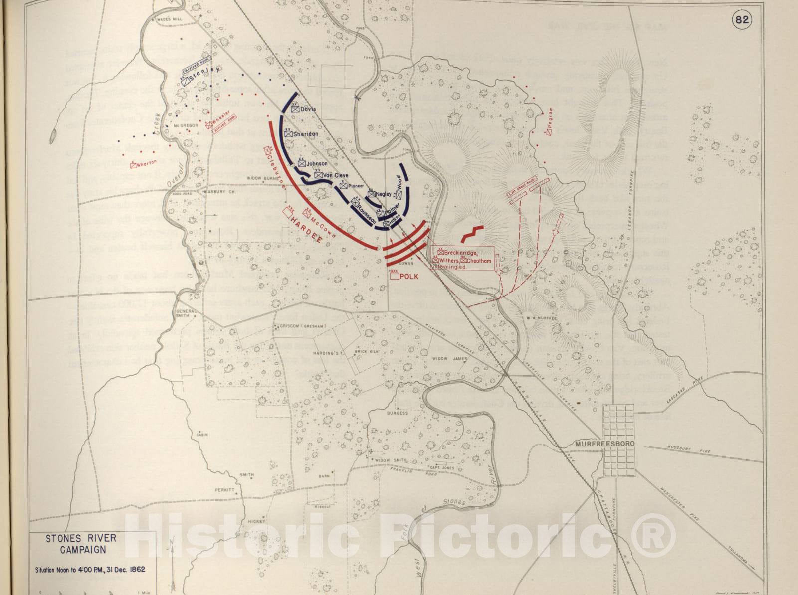 Historic 1962 Map - The West Point Atlas of The Civil War - Stones River Campaign, Dec. 1862 3