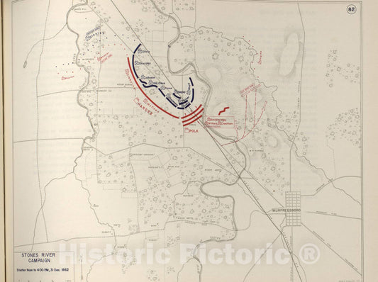 Historic 1962 Map - The West Point Atlas of The Civil War - Stones River Campaign, Dec. 1862 3