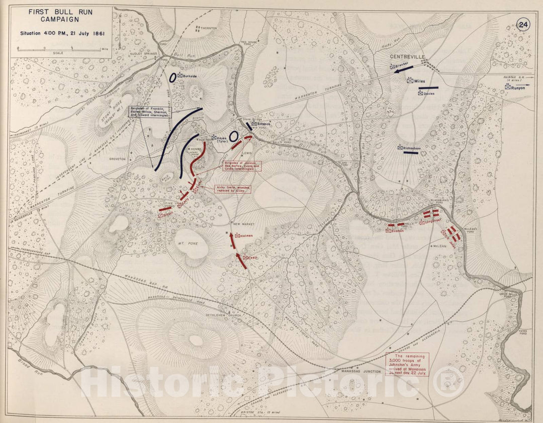 Historic 1959 Map - The West Point Atlas of American Wars - First Bull Run Campaign - July 21, 1861 2