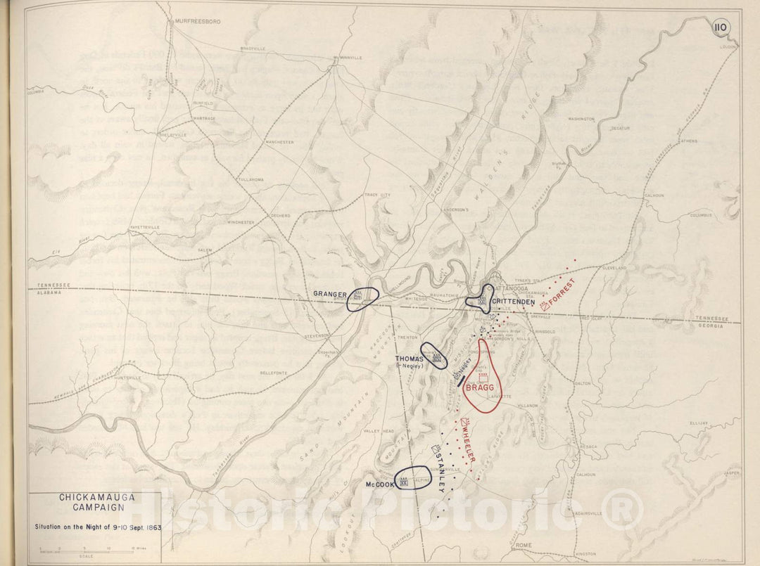 Historic 1962 Map - The West Point Atlas of The Civil War - Chickamauga Campaign, Sept. 1863 2