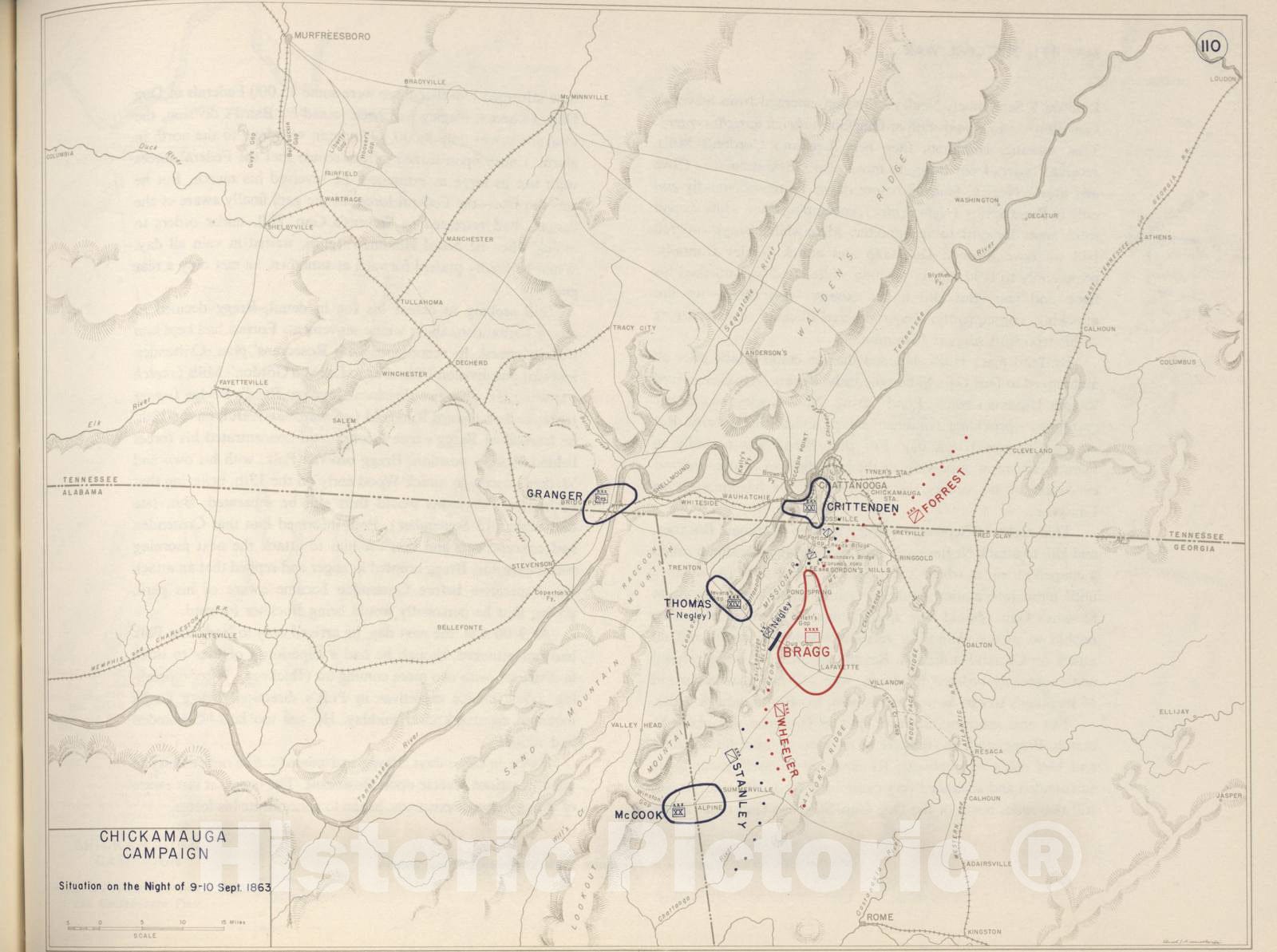 Historic 1962 Map - The West Point Atlas of The Civil War - Chickamauga Campaign, Sept. 1863 2