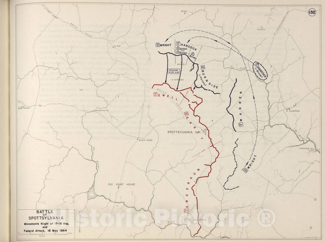 Historic 1962 Map - The West Point Atlas of The Civil War - Battle of Spottsylvania, May 1864 7