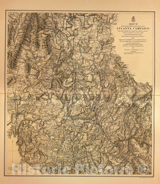 Historic 1883 Map - Military maps of The United States. - Map of Atlanta Campaign, Chattahoochee River to Jonesboro and Lovejoy's Station