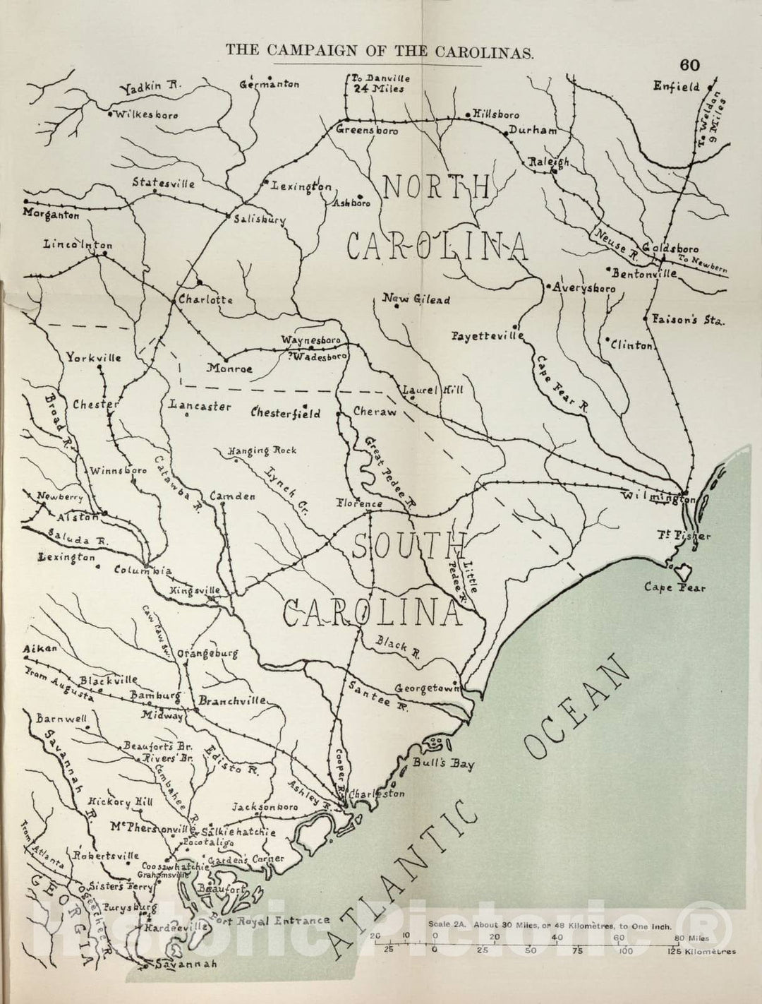 Historic 1910 Map - The American Civil War-maps. - Campaign of The Carolinas 2