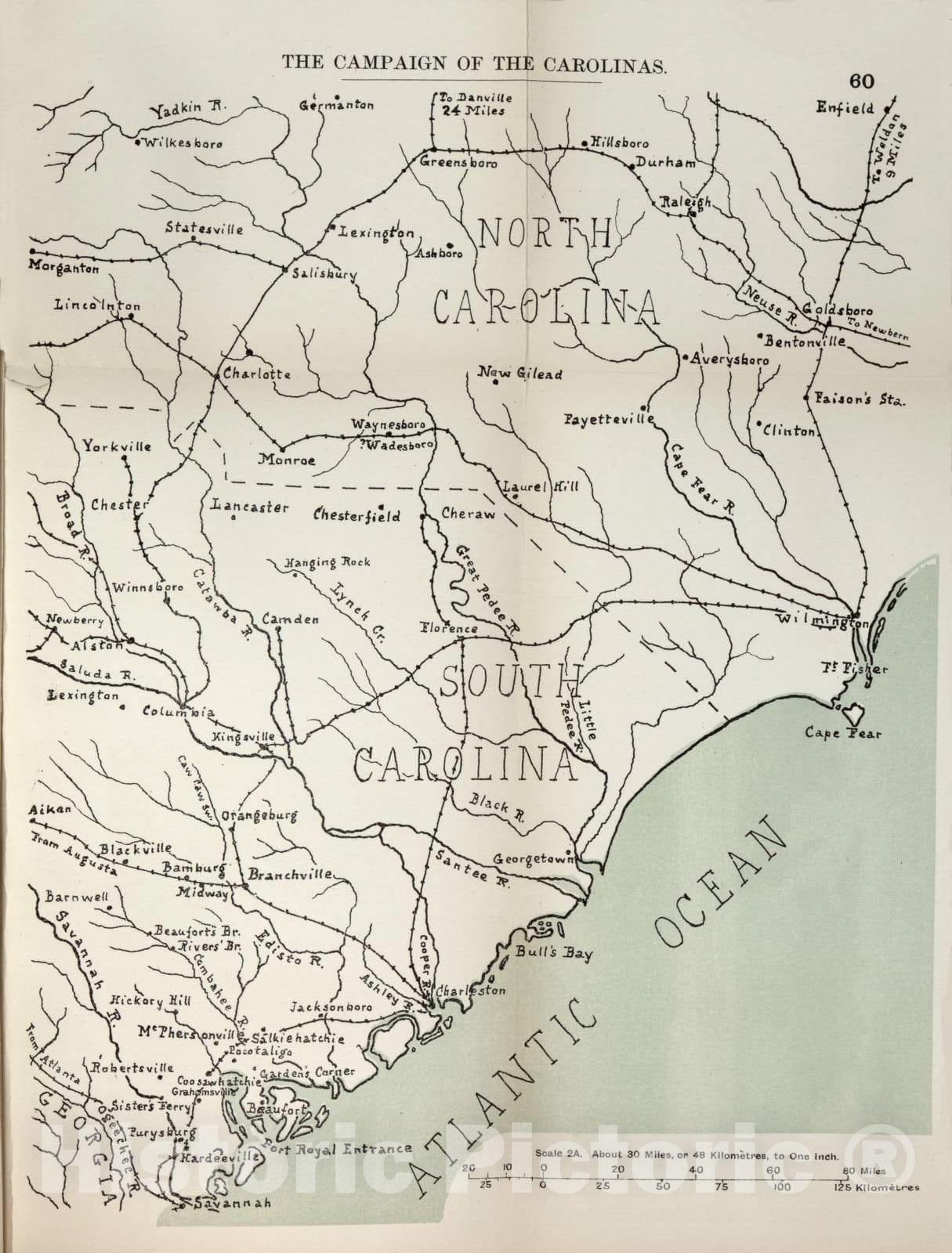 Historic 1910 Map - The American Civil War-maps. - Campaign of The Carolinas 2