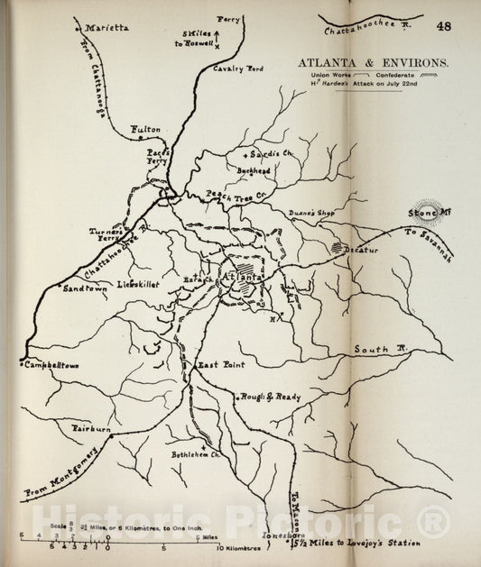Historic 1910 Map - The American Civil War-maps. - Atlanta and Environs 1