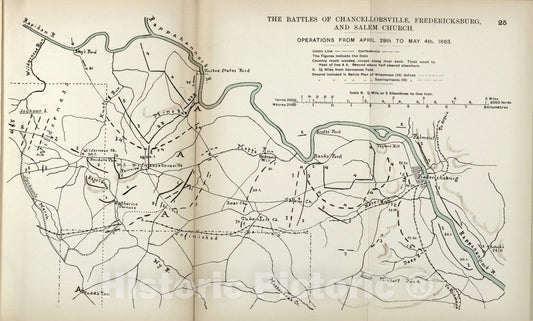 Historic 1910 Map - The American Civil War-maps. - Battles of Chancellorsville, Fredericksburg, and Salem Church, 1863 2