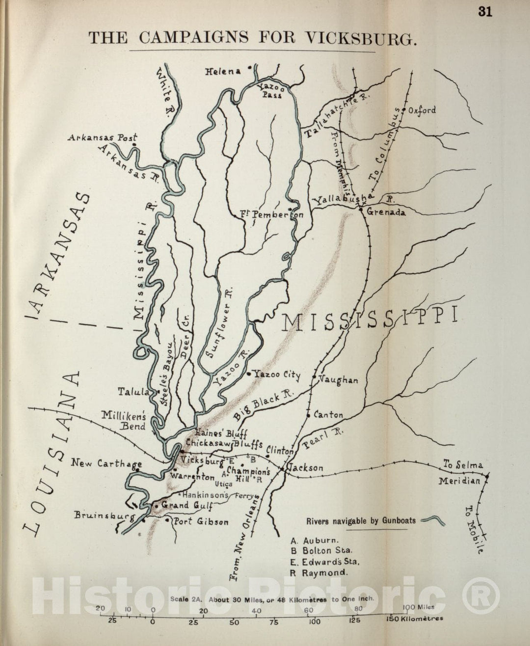 Historic 1910 Map - The American Civil War-maps. - Campaigns for Vicksburg 2