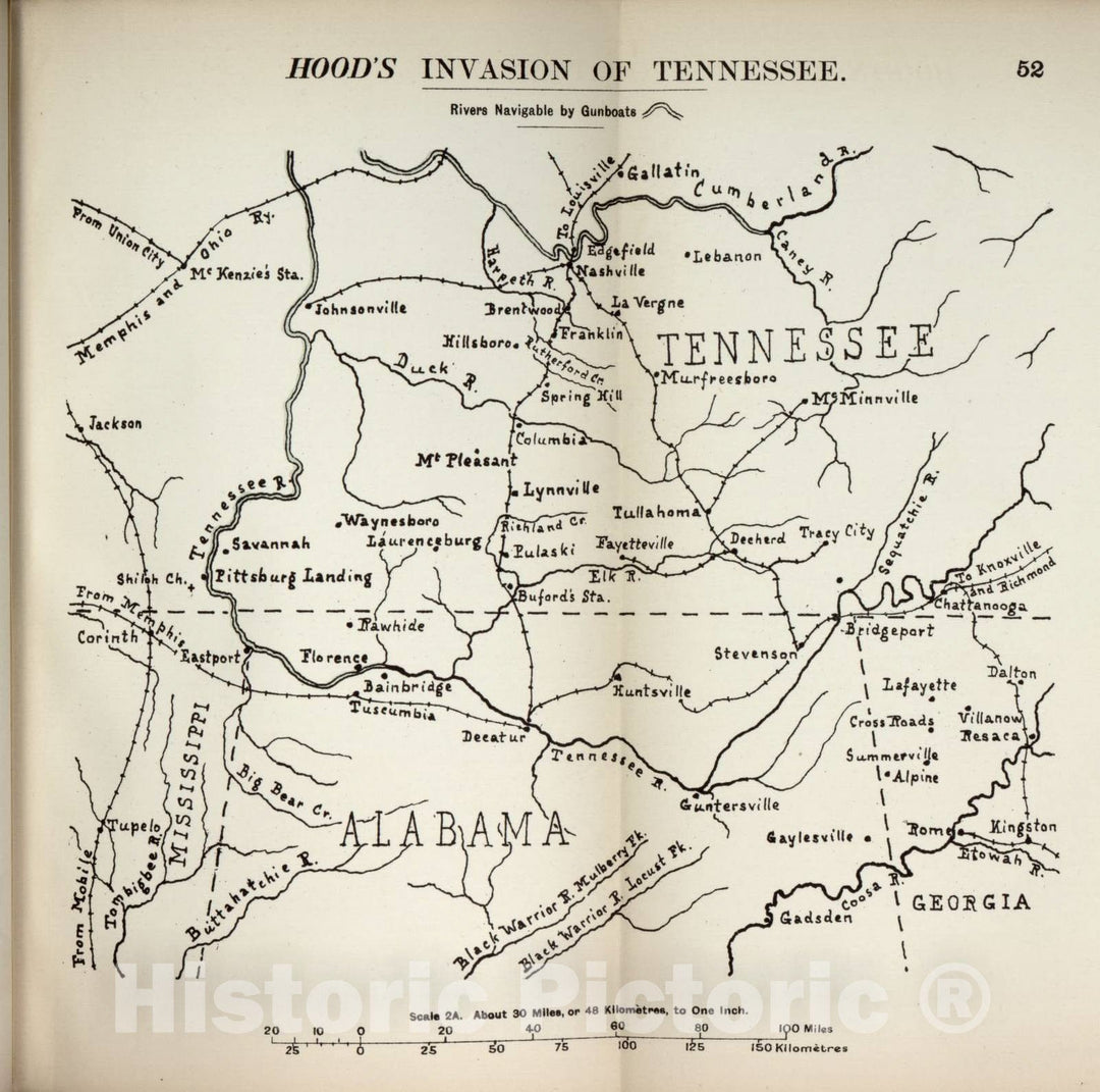 Historic 1910 Map - The American Civil War-maps. - Hood's Invasion of Tennessee 2