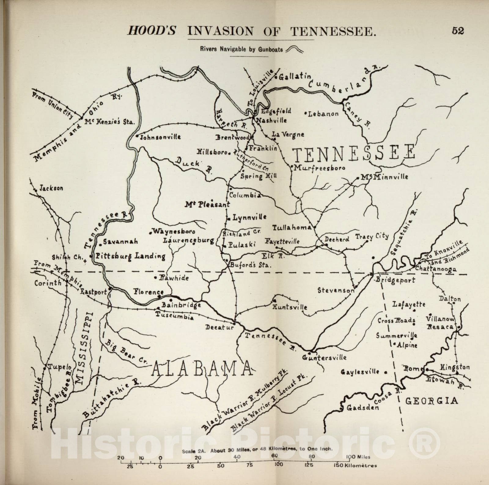 Historic 1910 Map - The American Civil War-maps. - Hood's Invasion of Tennessee 2