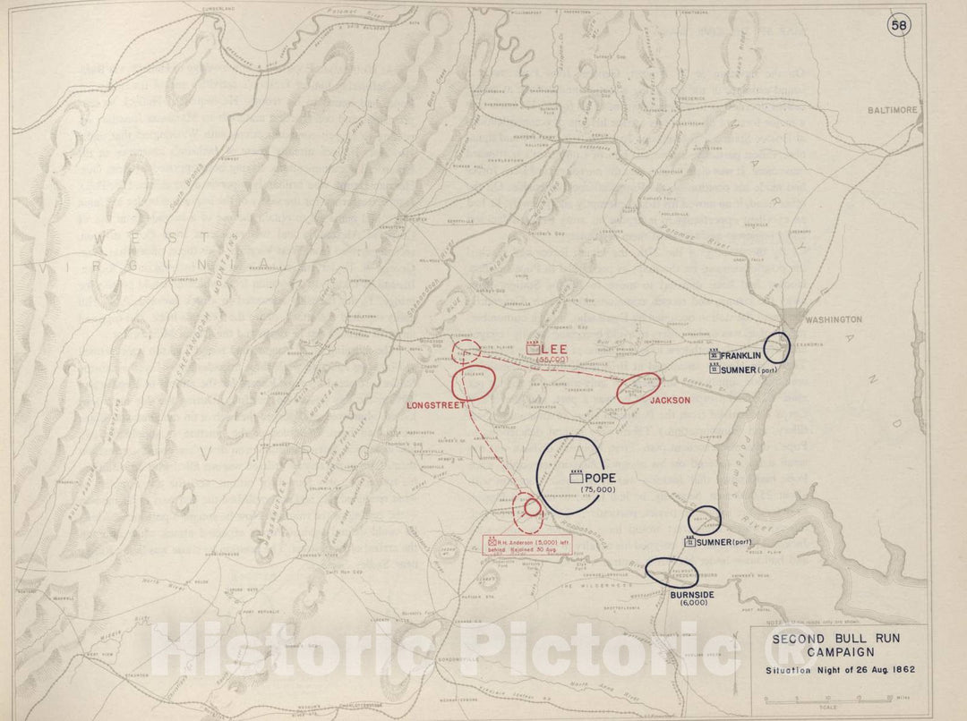 Historic 1962 Map - The West Point Atlas of The Civil War - Second Bull Run Campaign, August 1862 7