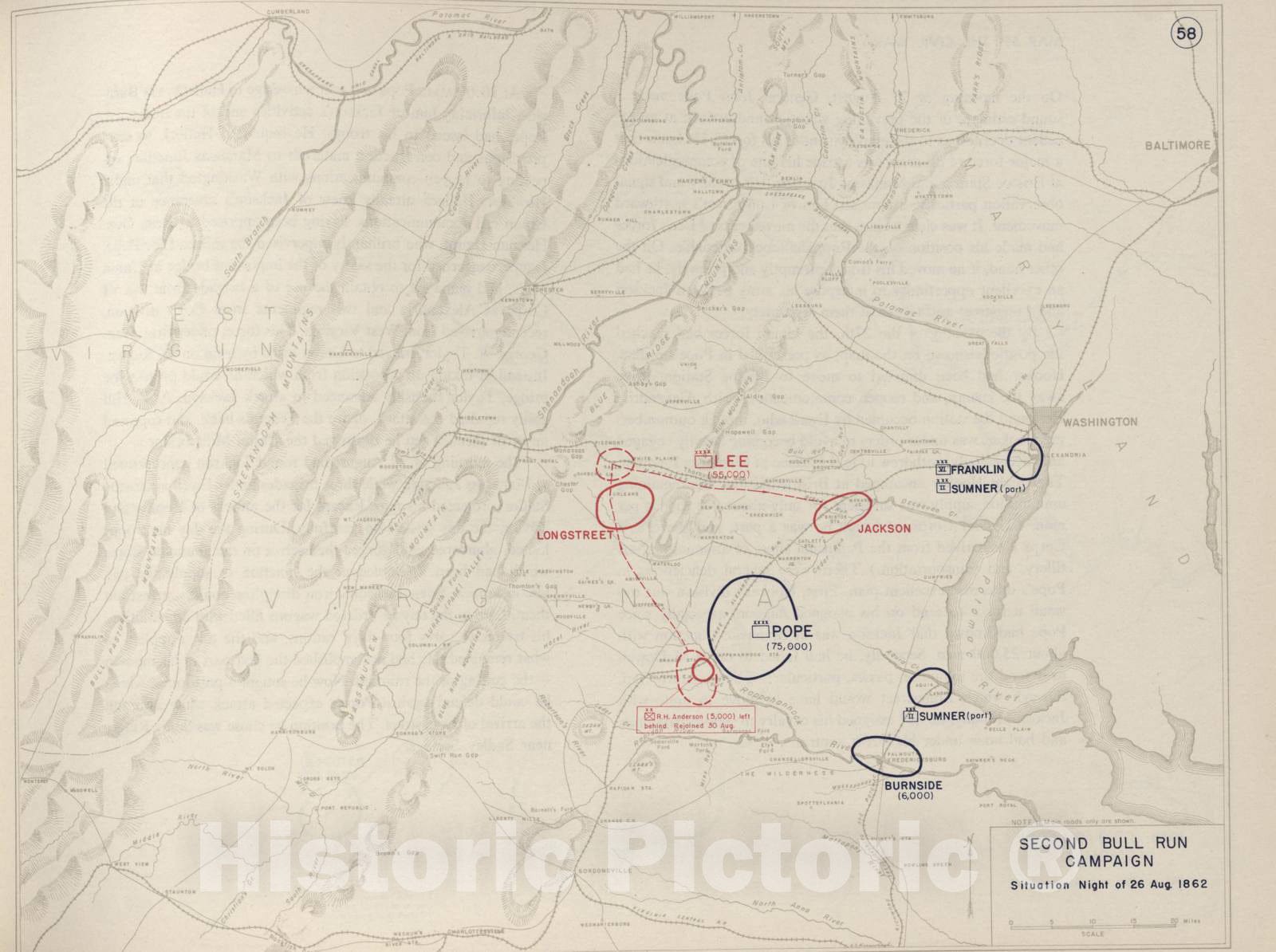 Historic 1962 Map - The West Point Atlas of The Civil War - Second Bull Run Campaign, August 1862 7