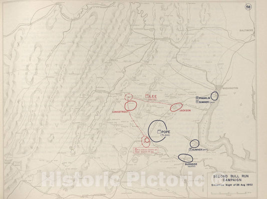 Historic 1962 Map - The West Point Atlas of The Civil War - Second Bull Run Campaign, August 1862 7