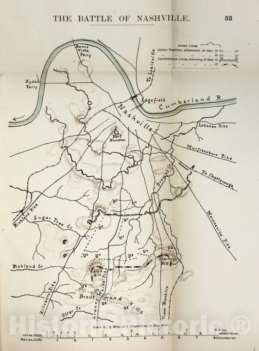 Historic 1910 Map - The American Civil War-maps. - Battle of Nashville 1