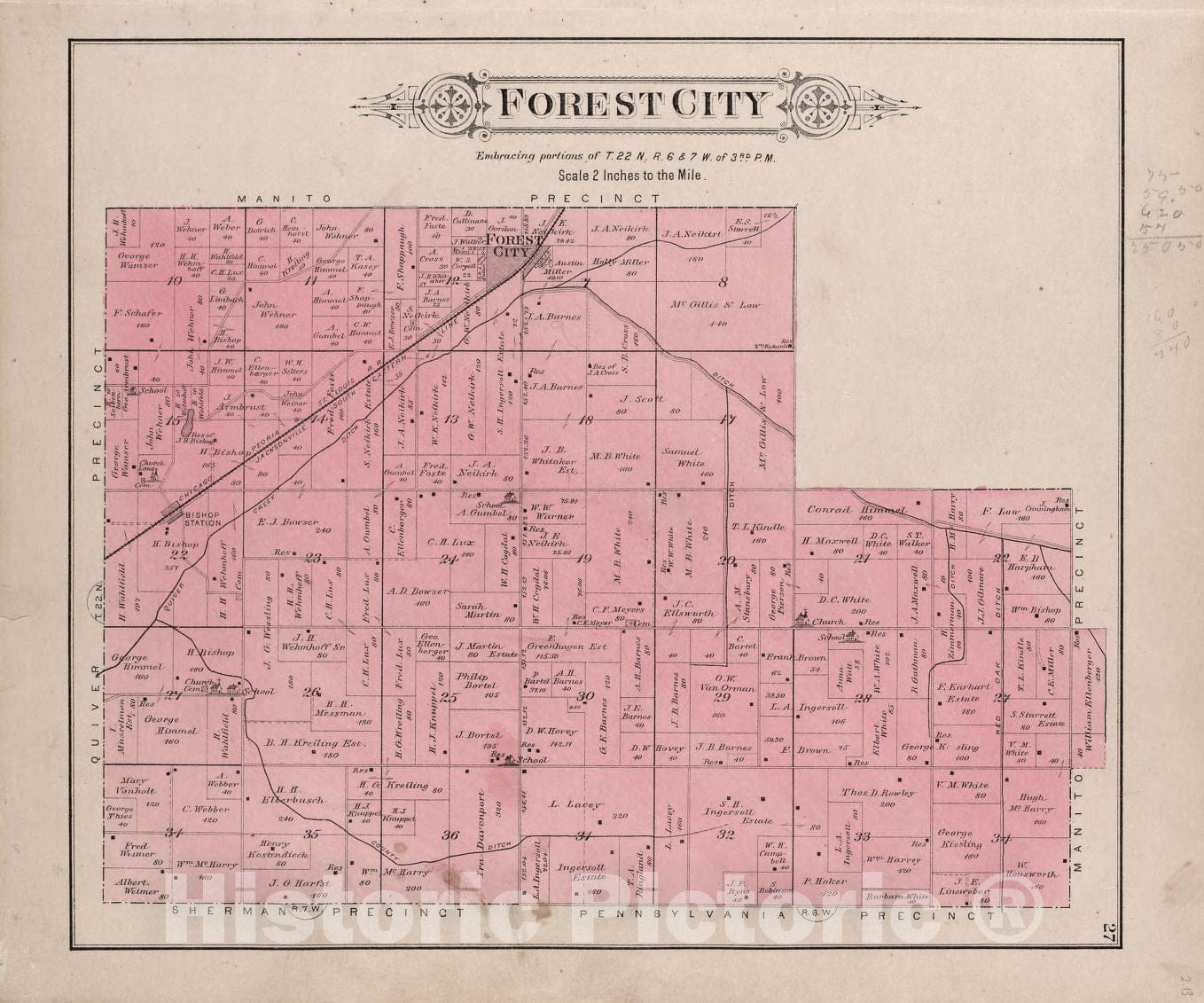Historic 1891 Map - Plat Book of Mason County, Illinois - Forest City