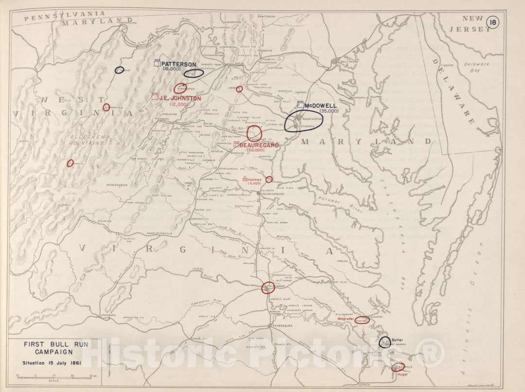 Historic 1962 Map - The West Point Atlas of The Civil War - First Bull Run Campaign - July 21, 1861 4