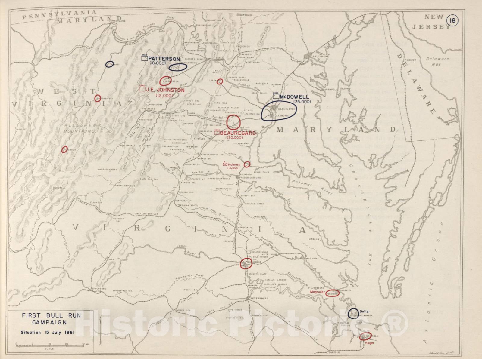 Historic 1962 Map - The West Point Atlas of The Civil War - First Bull Run Campaign - July 21, 1861 4
