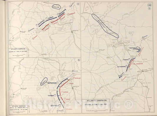 Historic 1962 Map - The West Point Atlas of The Civil War - Atlanta Campaign, Battle of Kennesaw Mountain, June - July 1864