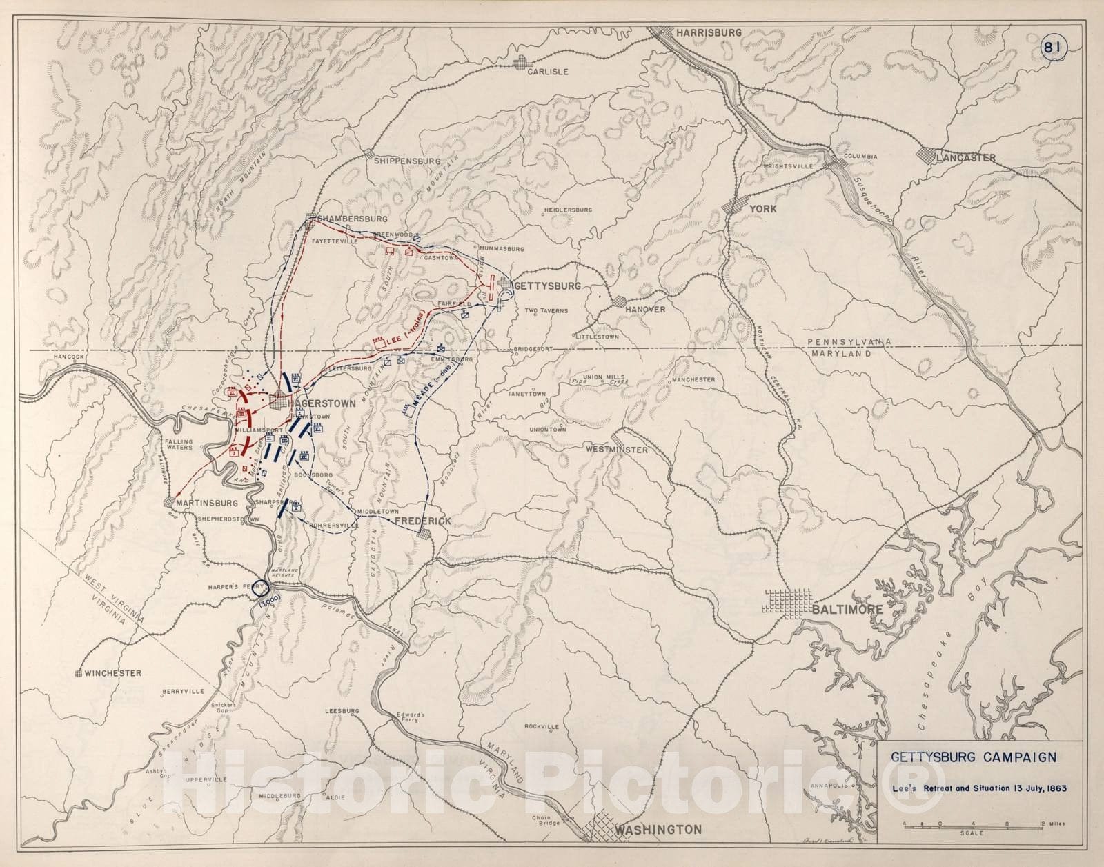 Historic 1941 Map - Civil War Atlas to accompany Steele's American campaigns. - Gettysburg Campaign 5