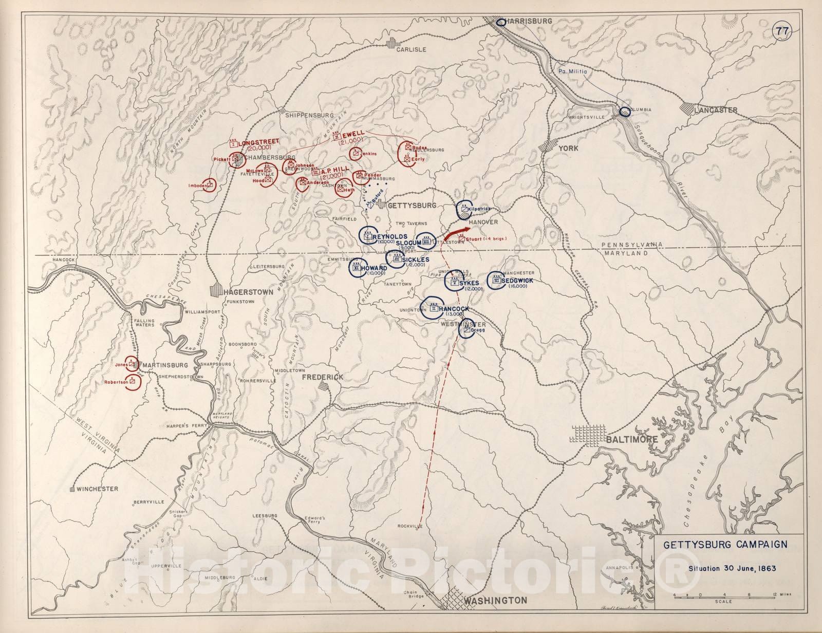 Historic 1941 Map - Civil War Atlas to accompany Steele's American campaigns. - Gettysburg Campaign 5