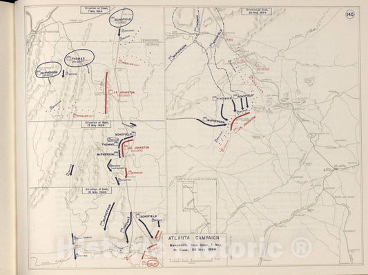 Historic 1962 Map - The West Point Atlas of The Civil War - Atlanta Campaign, May 1864