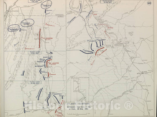 Historic 1959 Map - The West Point Atlas of American Wars - Atlanta Campaign, May 1864