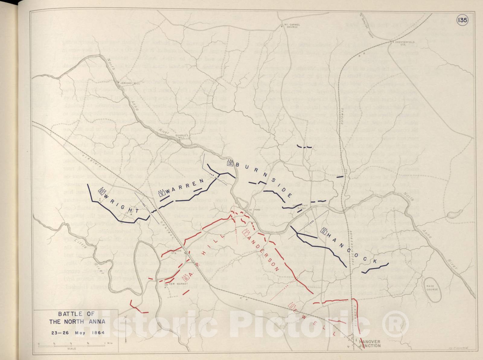 Historic 1962 Map - The West Point Atlas of The Civil War - Battle of The North Anna, May 1864