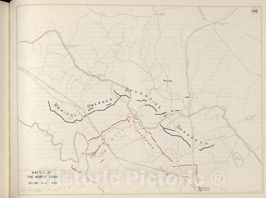Historic 1962 Map - The West Point Atlas of The Civil War - Battle of The North Anna, May 1864